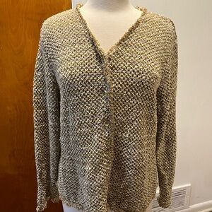 Talbots Textured Knit Cardigan in Cream and Brown